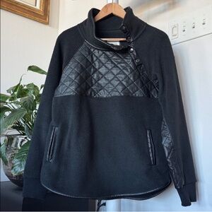 Abercrombie Black Pullover Fleece with Quilted Faux Leather Sz S High Neck snap
